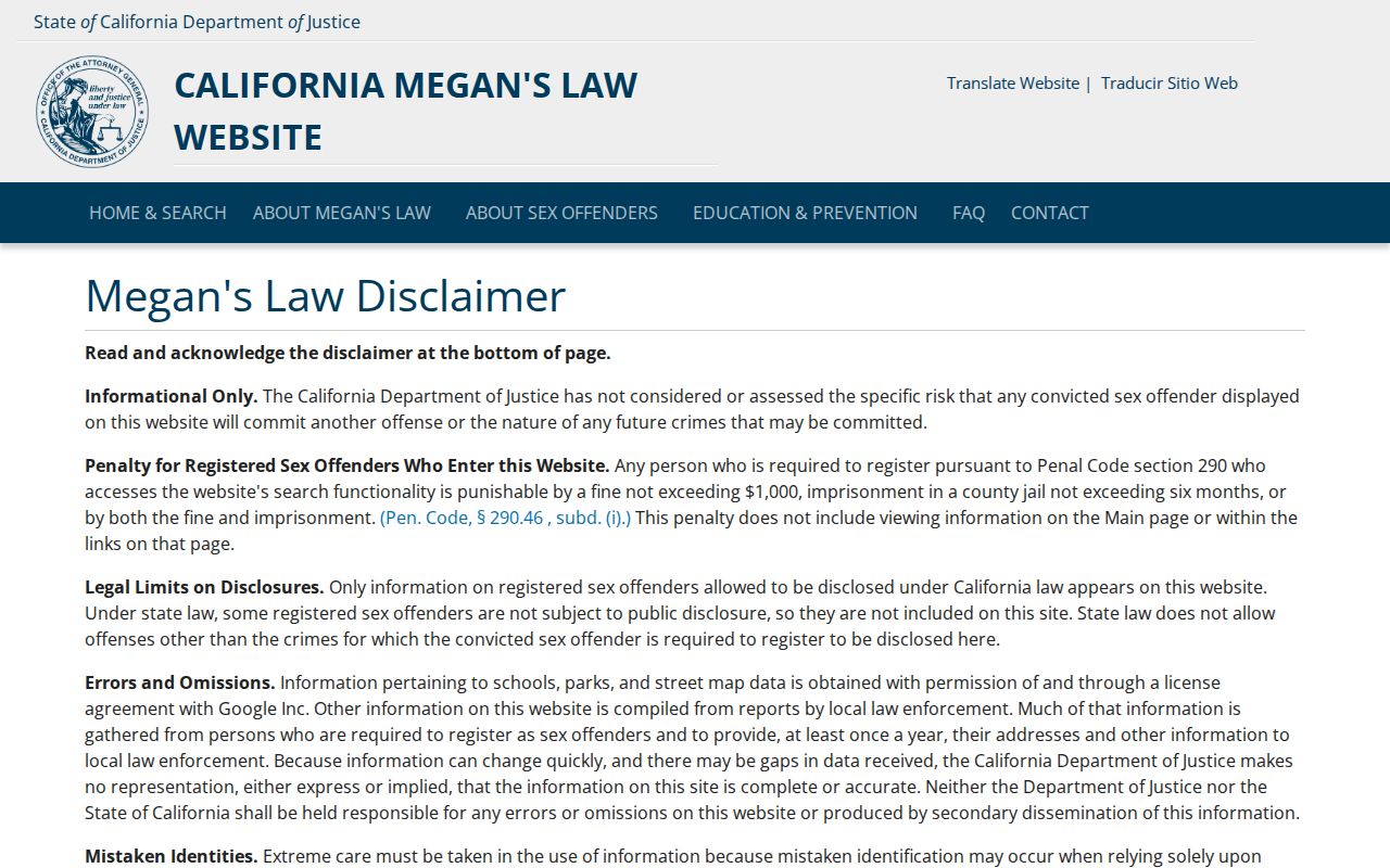 San Francisco neighbors California Megan's Law search