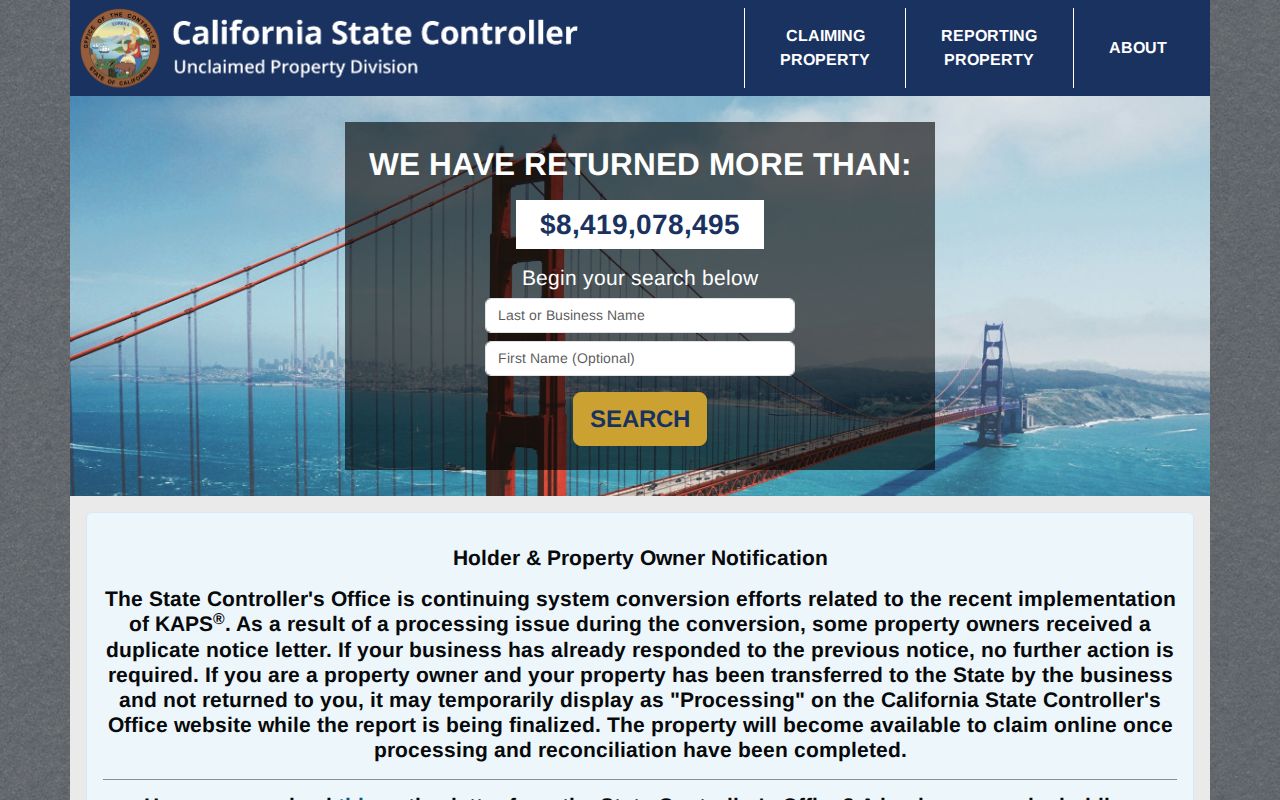 San Francisco previous residents unclaimed property search